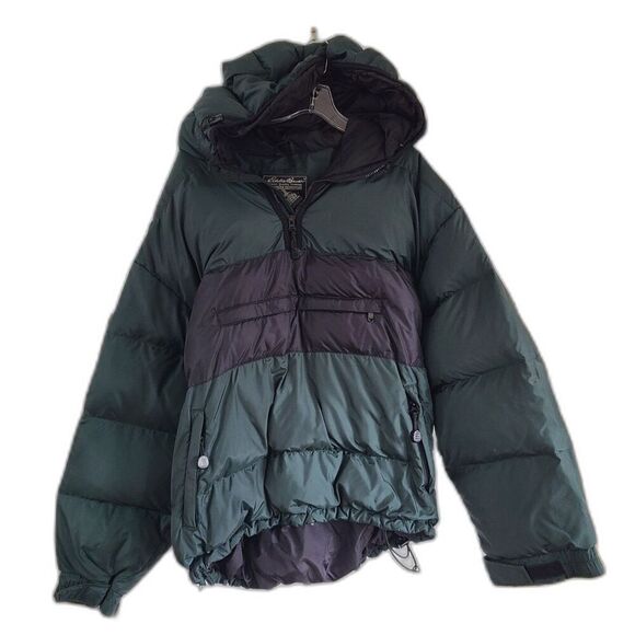 Eddie Bauer XL Gorpcore Mens Quilted Puffer Goose Down Coat Pullover Retro Sport - Picture 1 of 10